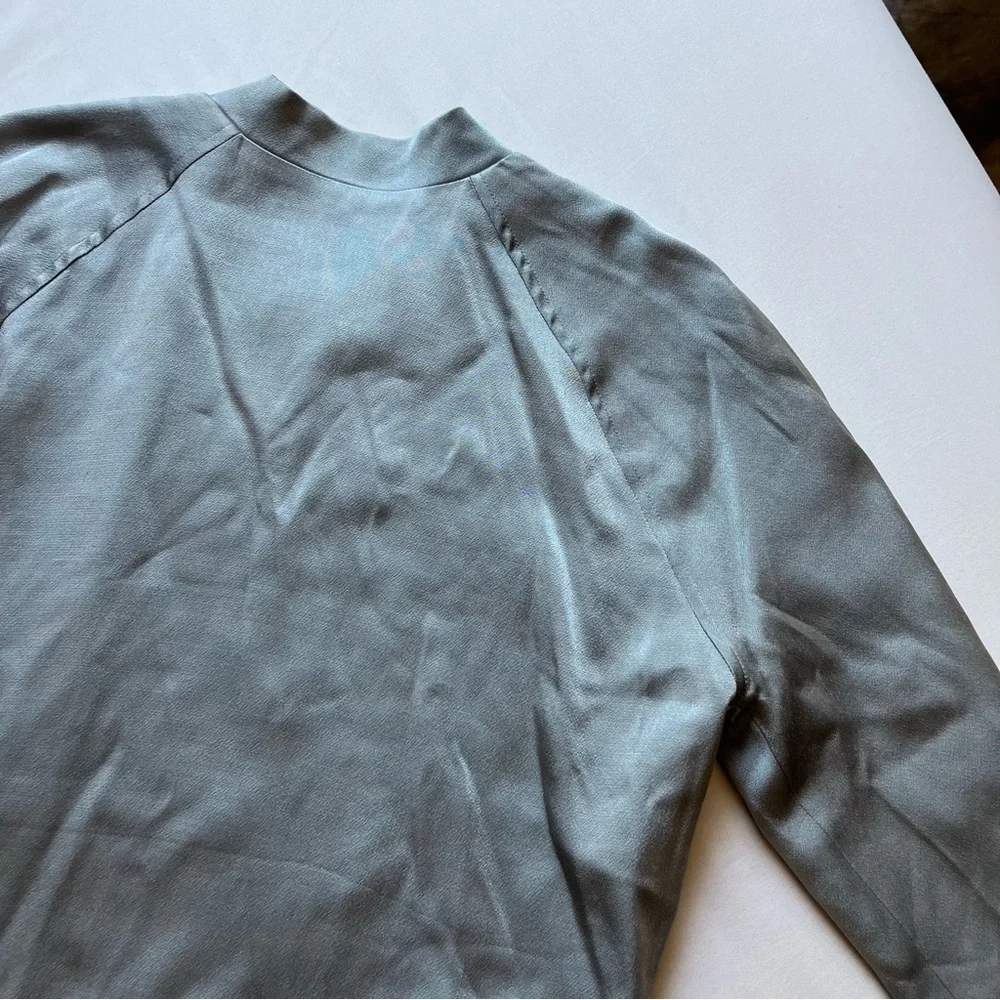 REFORMATION‎ light dusty blue satin zip up long sleeve bomber jacket